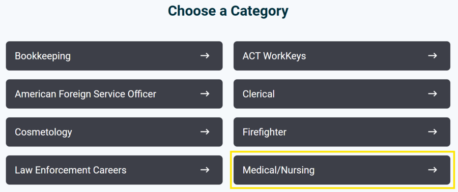 Choose a Category list with the Medical/Nursing category highlighted